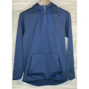 Under Armour UA Navy Blue Hoodie Logo Cold Gear Sweatshirt Mens M Loose EUC